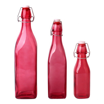 empty red color  250ml 500ml 1000ml Swing Top Square Glass Bottles for Oil Beer Beverage